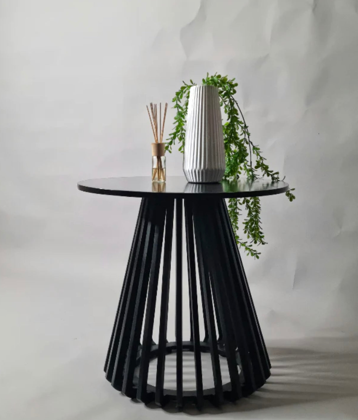 Birch Ribbed Side Table - Black