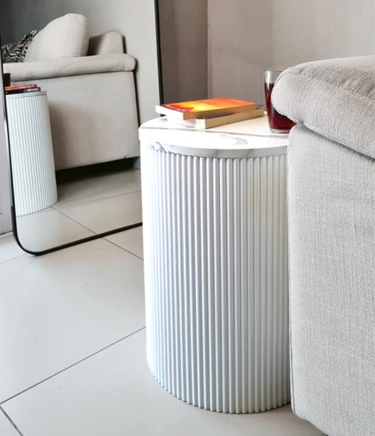 Fluted Marble Storage Side Table