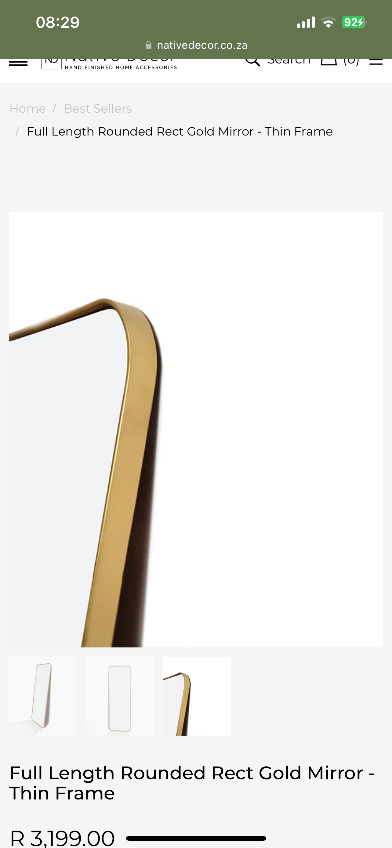 Siberia Full Length Rounded Rect Gold Mirror