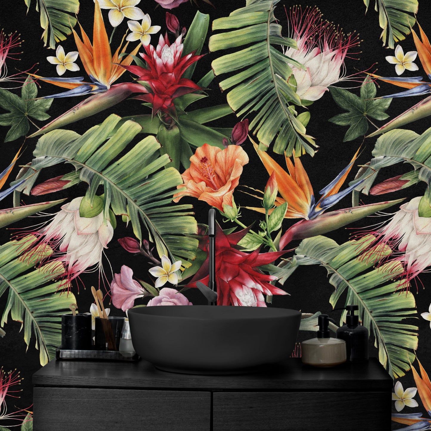 Panelled Wallpaper Red Tropical