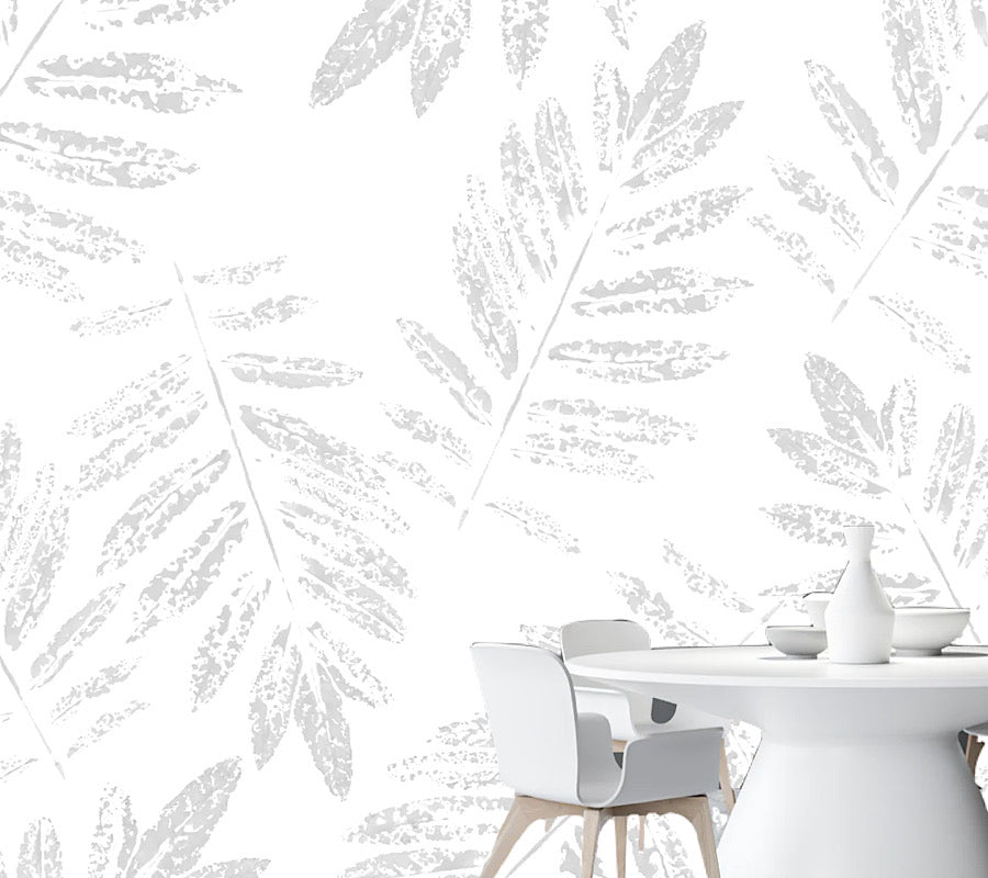 Wallpaper Fern Leaf Grey